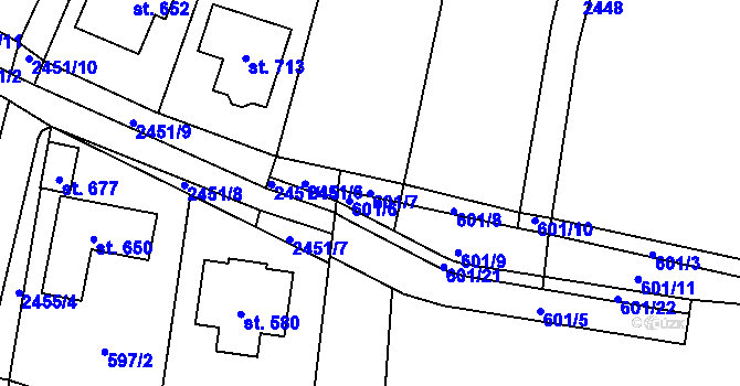 Parcela st. 601/7 v KÚ Klenčí pod Čerchovem, Katastrální mapa