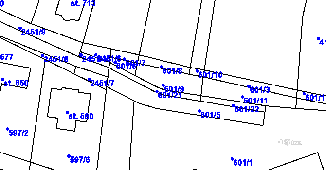 Parcela st. 601/9 v KÚ Klenčí pod Čerchovem, Katastrální mapa