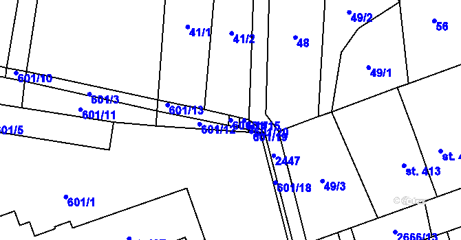 Parcela st. 601/14 v KÚ Klenčí pod Čerchovem, Katastrální mapa
