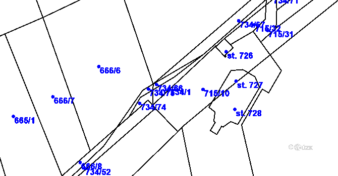 Parcela st. 734/1 v KÚ Klenčí pod Čerchovem, Katastrální mapa