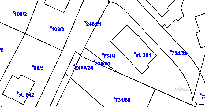 Parcela st. 734/4 v KÚ Klenčí pod Čerchovem, Katastrální mapa