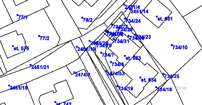 Parcela st. 734/7 v KÚ Klenčí pod Čerchovem, Katastrální mapa