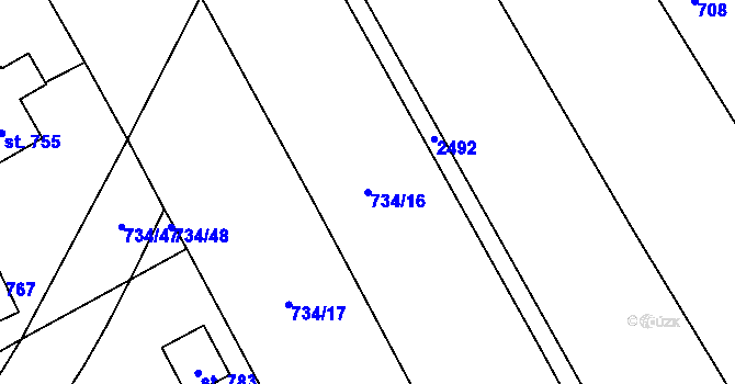 Parcela st. 734/16 v KÚ Klenčí pod Čerchovem, Katastrální mapa