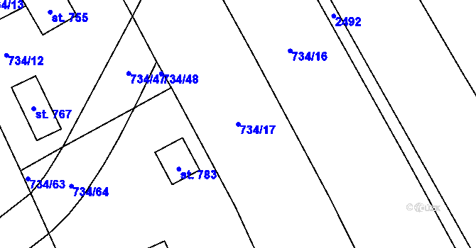 Parcela st. 734/17 v KÚ Klenčí pod Čerchovem, Katastrální mapa