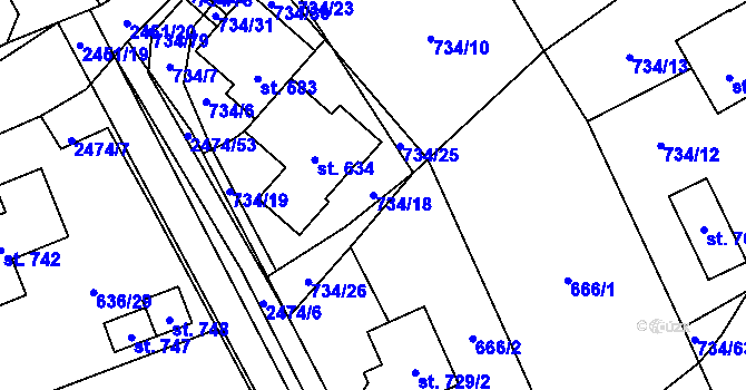 Parcela st. 734/18 v KÚ Klenčí pod Čerchovem, Katastrální mapa