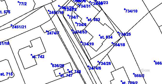 Parcela st. 734/19 v KÚ Klenčí pod Čerchovem, Katastrální mapa