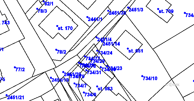Parcela st. 734/24 v KÚ Klenčí pod Čerchovem, Katastrální mapa