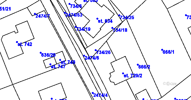 Parcela st. 734/26 v KÚ Klenčí pod Čerchovem, Katastrální mapa