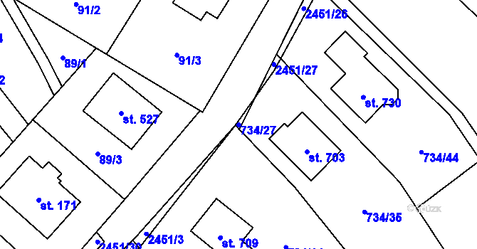 Parcela st. 734/27 v KÚ Klenčí pod Čerchovem, Katastrální mapa