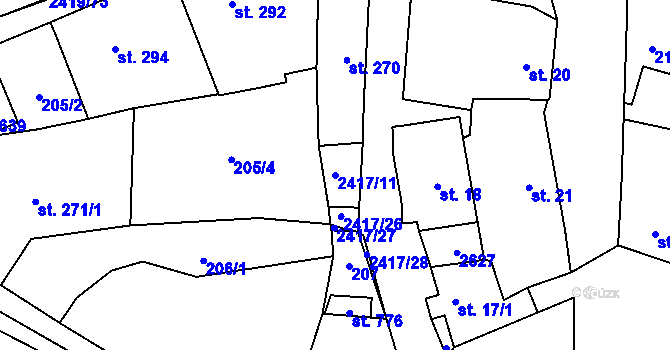 Parcela st. 2417/11 v KÚ Klenčí pod Čerchovem, Katastrální mapa