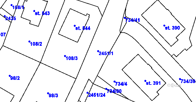 Parcela st. 2451/1 v KÚ Klenčí pod Čerchovem, Katastrální mapa