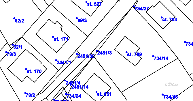 Parcela st. 2451/3 v KÚ Klenčí pod Čerchovem, Katastrální mapa