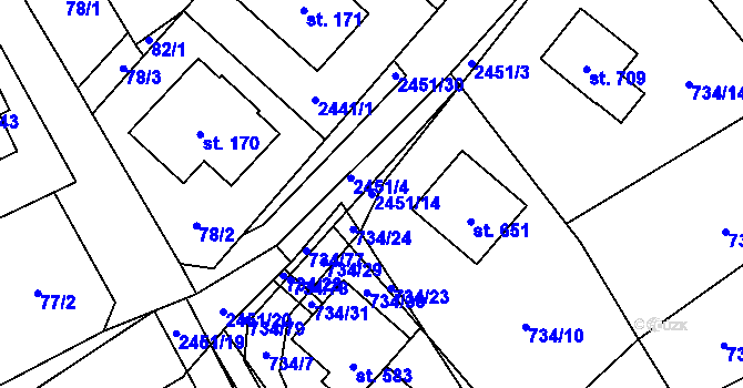 Parcela st. 2451/14 v KÚ Klenčí pod Čerchovem, Katastrální mapa