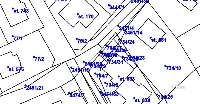 Parcela st. 734/28 v KÚ Klenčí pod Čerchovem, Katastrální mapa