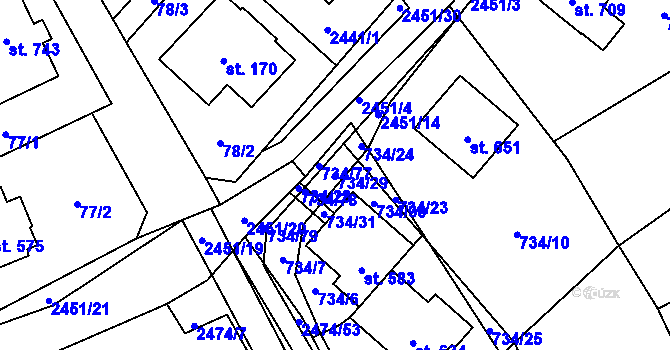 Parcela st. 734/29 v KÚ Klenčí pod Čerchovem, Katastrální mapa