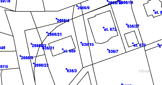 Parcela st. 636/15 v KÚ Klenčí pod Čerchovem, Katastrální mapa