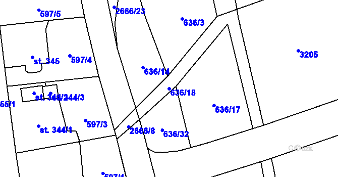 Parcela st. 636/18 v KÚ Klenčí pod Čerchovem, Katastrální mapa