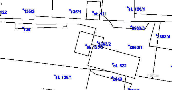 Parcela st. 123/3 v KÚ Klenčí pod Čerchovem, Katastrální mapa