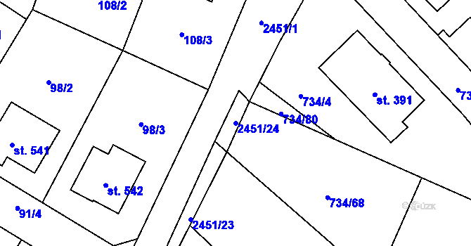 Parcela st. 2451/24 v KÚ Klenčí pod Čerchovem, Katastrální mapa