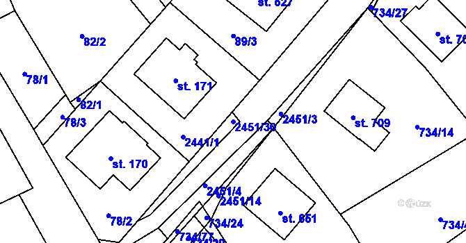 Parcela st. 2451/30 v KÚ Klenčí pod Čerchovem, Katastrální mapa