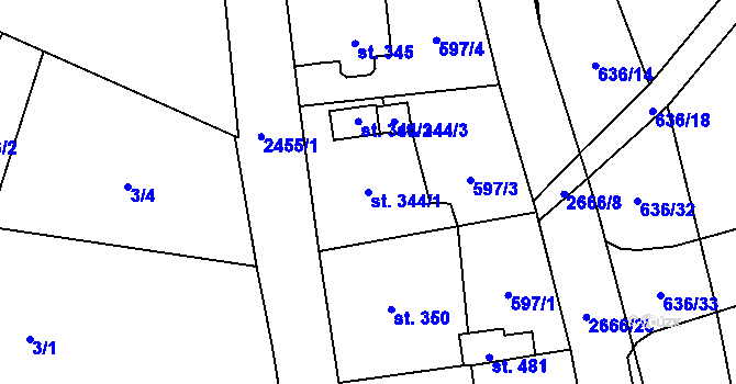 Parcela st. 344/1 v KÚ Klenčí pod Čerchovem, Katastrální mapa