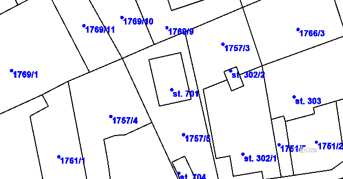 Parcela st. 701 v KÚ Klenčí pod Čerchovem, Katastrální mapa