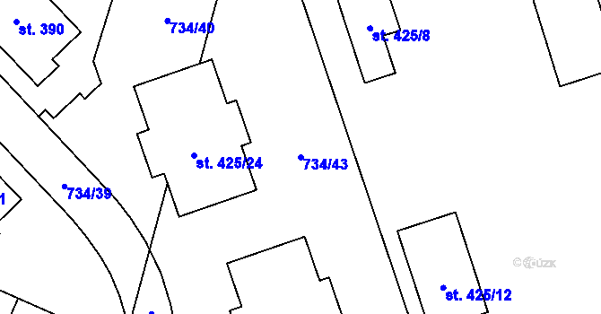 Parcela st. 734/43 v KÚ Klenčí pod Čerchovem, Katastrální mapa