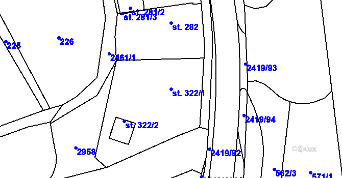 Parcela st. 322/1 v KÚ Klenčí pod Čerchovem, Katastrální mapa