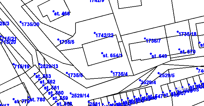 Parcela st. 654/1 v KÚ Klenčí pod Čerchovem, Katastrální mapa