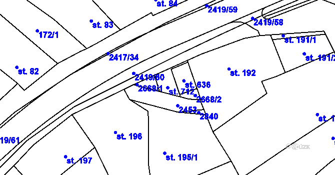 Parcela st. 712 v KÚ Klenčí pod Čerchovem, Katastrální mapa