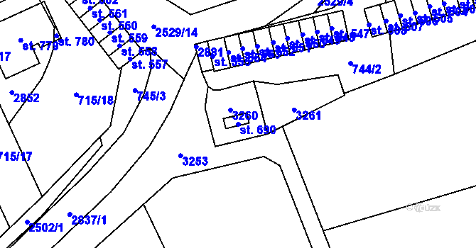 Parcela st. 690 v KÚ Klenčí pod Čerchovem, Katastrální mapa