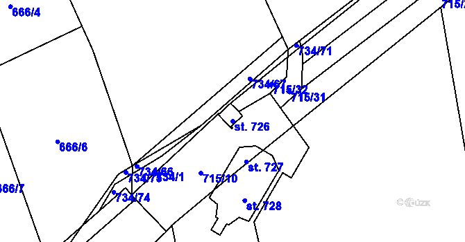 Parcela st. 726 v KÚ Klenčí pod Čerchovem, Katastrální mapa