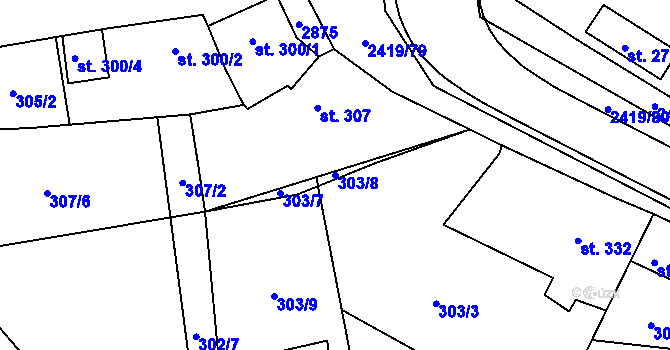 Parcela st. 303/8 v KÚ Klenčí pod Čerchovem, Katastrální mapa