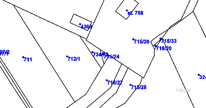 Parcela st. 715/24 v KÚ Klenčí pod Čerchovem, Katastrální mapa
