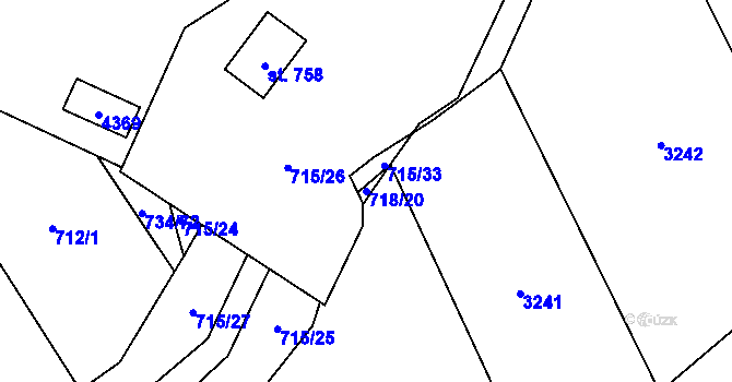 Parcela st. 718/20 v KÚ Klenčí pod Čerchovem, Katastrální mapa