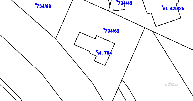 Parcela st. 754 v KÚ Klenčí pod Čerchovem, Katastrální mapa