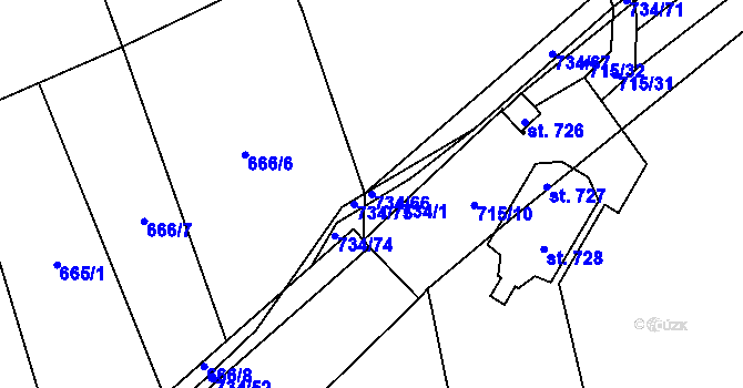 Parcela st. 734/66 v KÚ Klenčí pod Čerchovem, Katastrální mapa