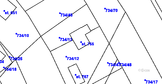 Parcela st. 755 v KÚ Klenčí pod Čerchovem, Katastrální mapa