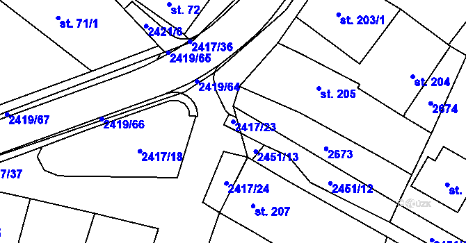 Parcela st. 2417/23 v KÚ Klenčí pod Čerchovem, Katastrální mapa