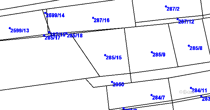 Parcela st. 285/15 v KÚ Klenčí pod Čerchovem, Katastrální mapa