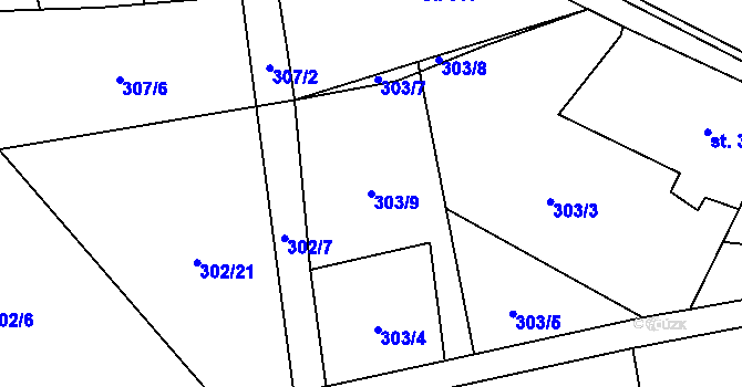 Parcela st. 303/9 v KÚ Klenčí pod Čerchovem, Katastrální mapa