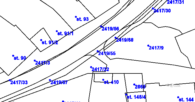 Parcela st. 2419/55 v KÚ Klenčí pod Čerchovem, Katastrální mapa
