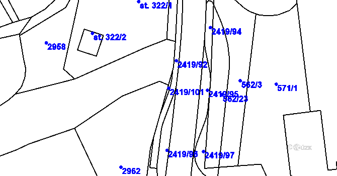 Parcela st. 2419/101 v KÚ Klenčí pod Čerchovem, Katastrální mapa