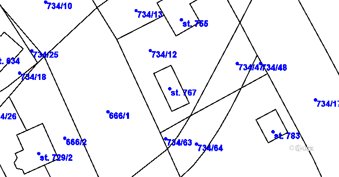Parcela st. 767 v KÚ Klenčí pod Čerchovem, Katastrální mapa
