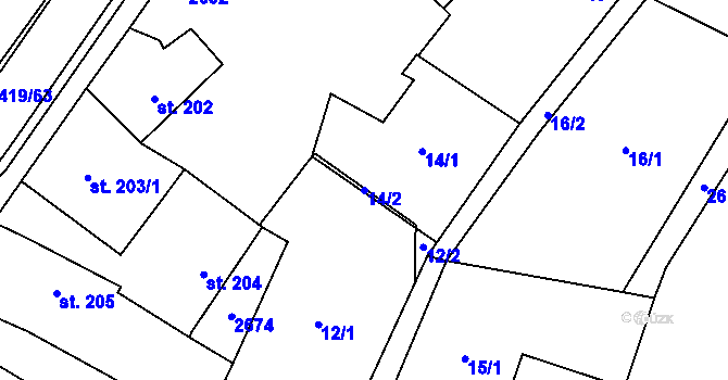 Parcela st. 14/2 v KÚ Klenčí pod Čerchovem, Katastrální mapa
