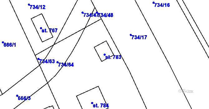 Parcela st. 783 v KÚ Klenčí pod Čerchovem, Katastrální mapa