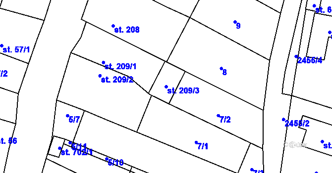 Parcela st. 209/3 v KÚ Klenčí pod Čerchovem, Katastrální mapa