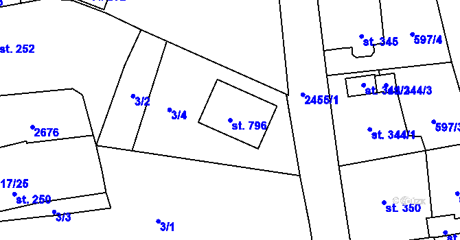 Parcela st. 796 v KÚ Klenčí pod Čerchovem, Katastrální mapa