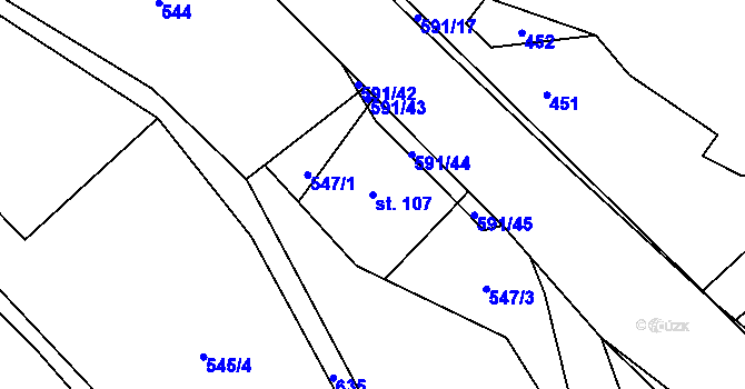 Parcela st. 107 v KÚ Lísková u Nemanic, Katastrální mapa