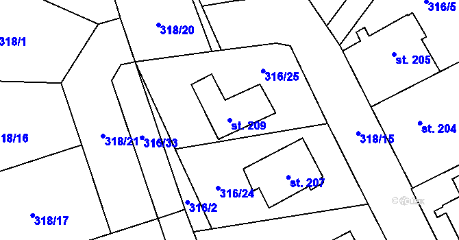 Parcela st. 209 v KÚ Kleneč, Katastrální mapa